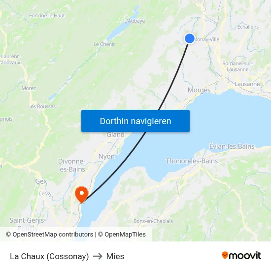 La Chaux (Cossonay) to Mies map