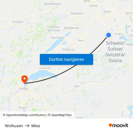 Wolhusen to Mies map