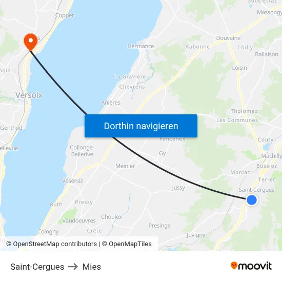 Saint-Cergues to Mies map