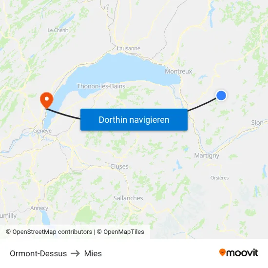 Ormont-Dessus to Mies map