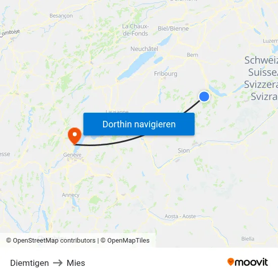 Diemtigen to Mies map