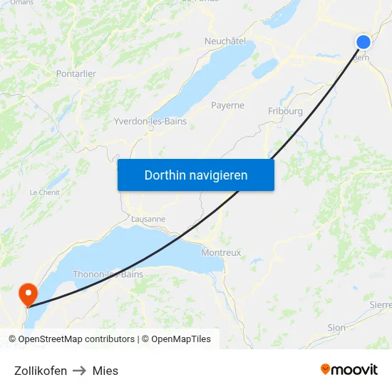 Zollikofen to Mies map