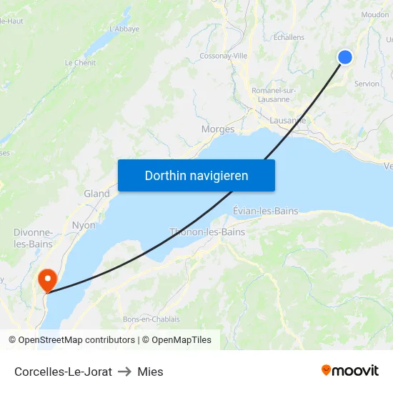 Corcelles-Le-Jorat to Mies map