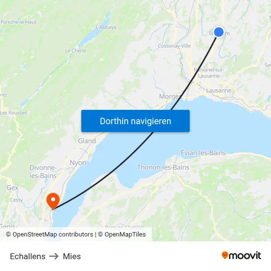Echallens to Mies map