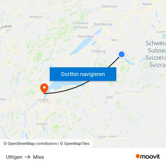 Uttigen to Mies map