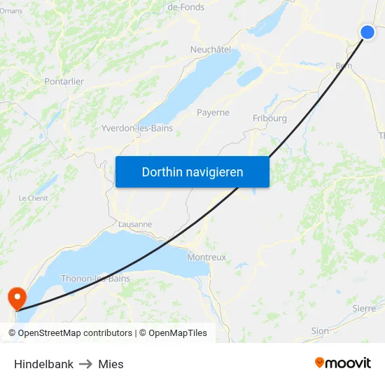 Hindelbank to Mies map