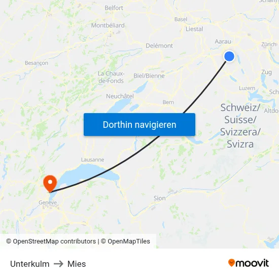 Unterkulm to Mies map