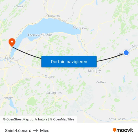 Saint-Léonard to Mies map
