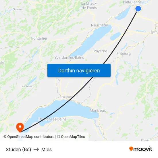 Studen (Be) to Mies map