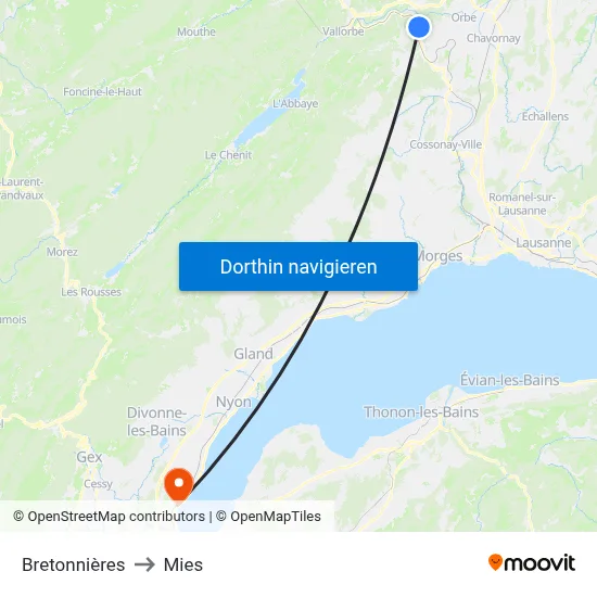 Bretonnières to Mies map