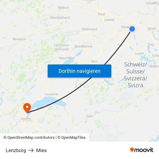 Lenzburg to Mies map