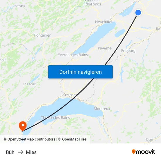 Bühl to Mies map