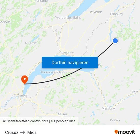 Crésuz to Mies map