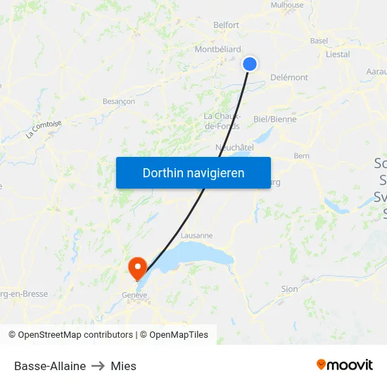 Basse-Allaine to Mies map
