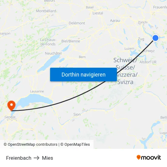 Freienbach to Mies map