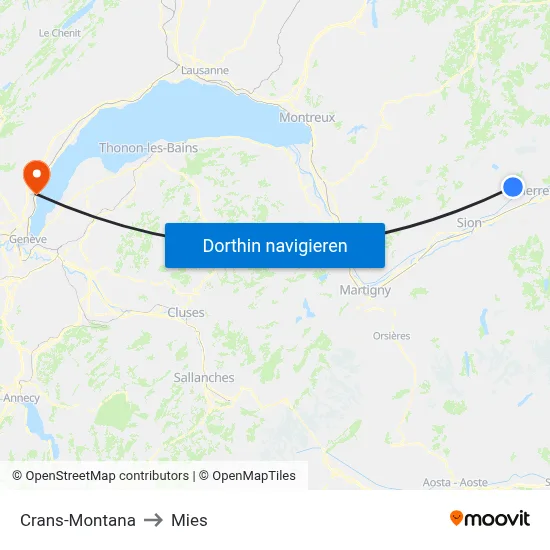 Crans-Montana to Mies map