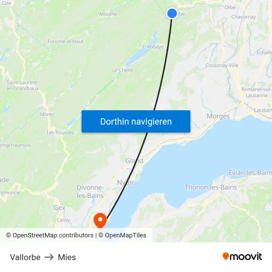 Vallorbe to Mies map