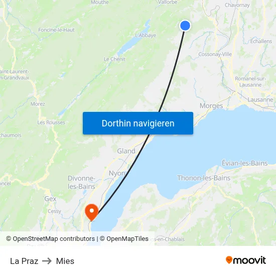 La Praz to Mies map