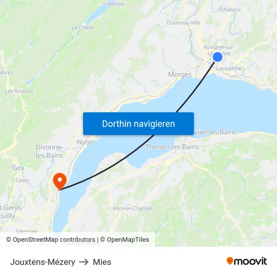 Jouxtens-Mézery to Mies map