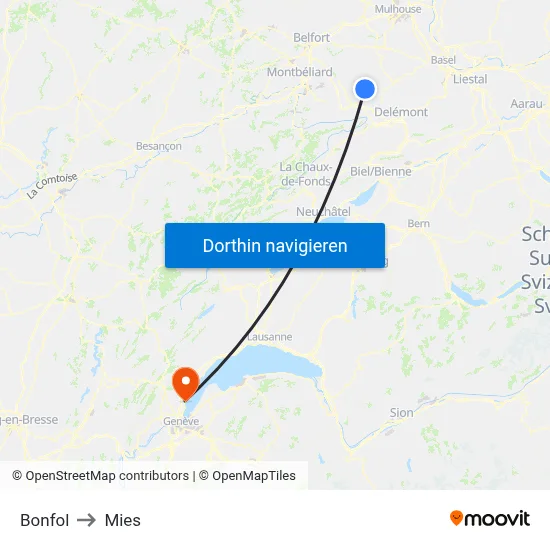 Bonfol to Mies map
