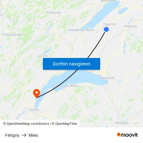 Fétigny to Mies map