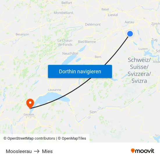 Moosleerau to Mies map