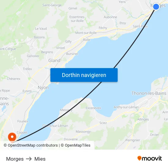 Morges to Mies map