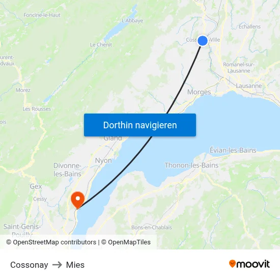 Cossonay to Mies map