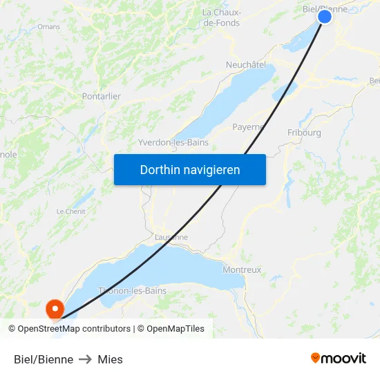 Biel/Bienne to Mies map