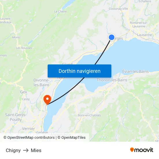 Chigny to Mies map