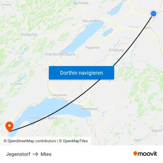 Jegenstorf to Mies map