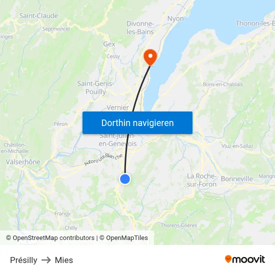 Présilly to Mies map