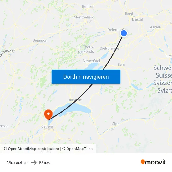 Mervelier to Mies map