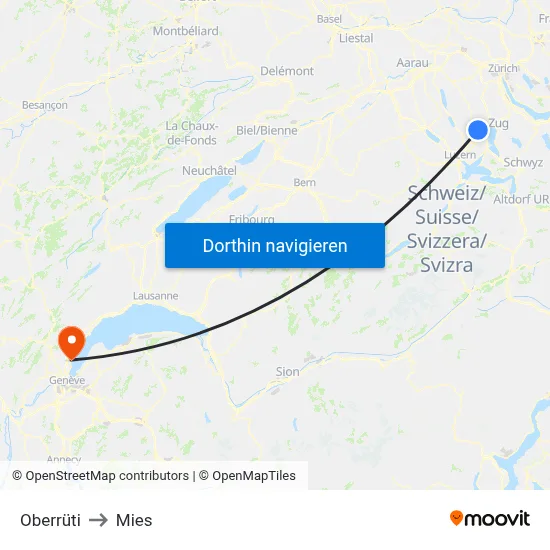 Oberrüti to Mies map