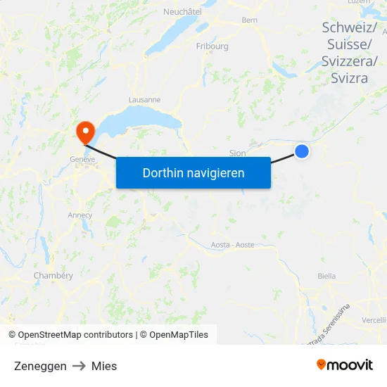 Zeneggen to Mies map