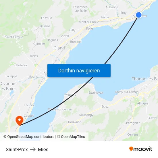 Saint-Prex to Mies map