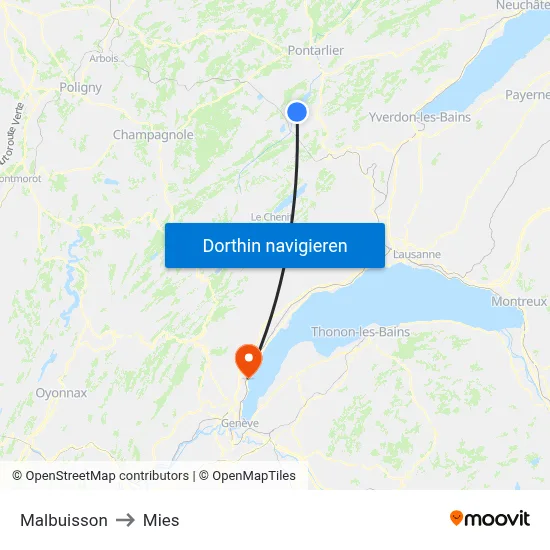 Malbuisson to Mies map