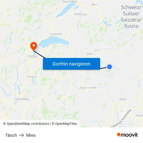 Täsch to Mies map