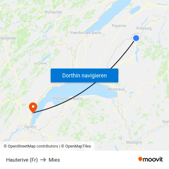 Hauterive (Fr) to Mies map