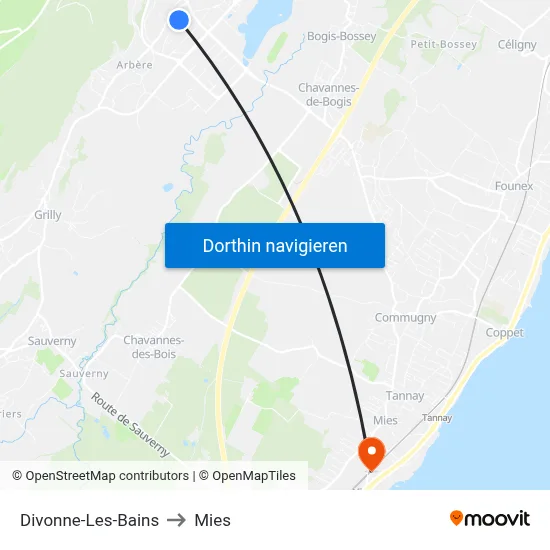 Divonne-Les-Bains to Mies map