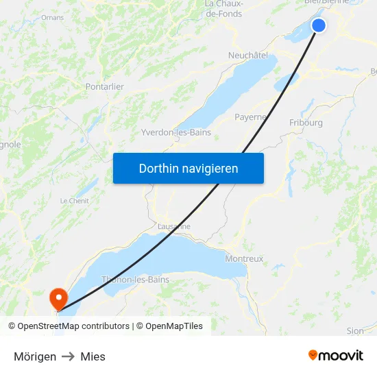 Mörigen to Mies map