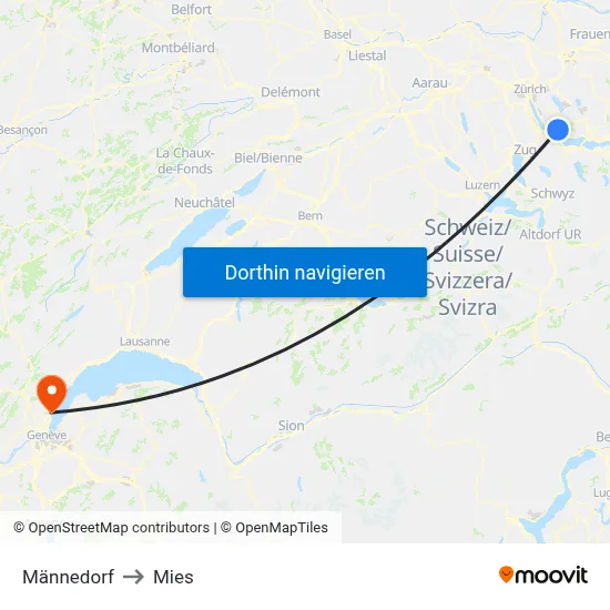 Männedorf to Mies map