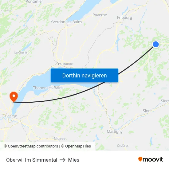 Oberwil Im Simmental to Mies map