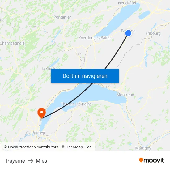 Payerne to Mies map