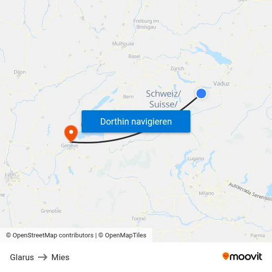 Glarus to Mies map