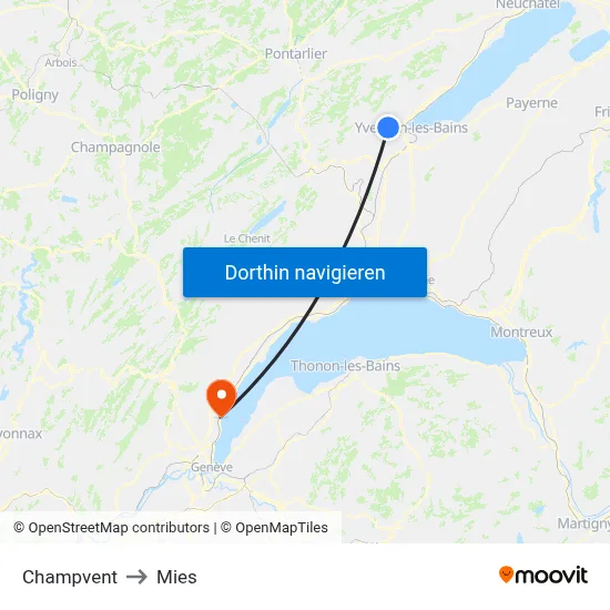 Champvent to Mies map