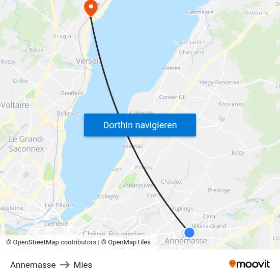 Annemasse to Mies map