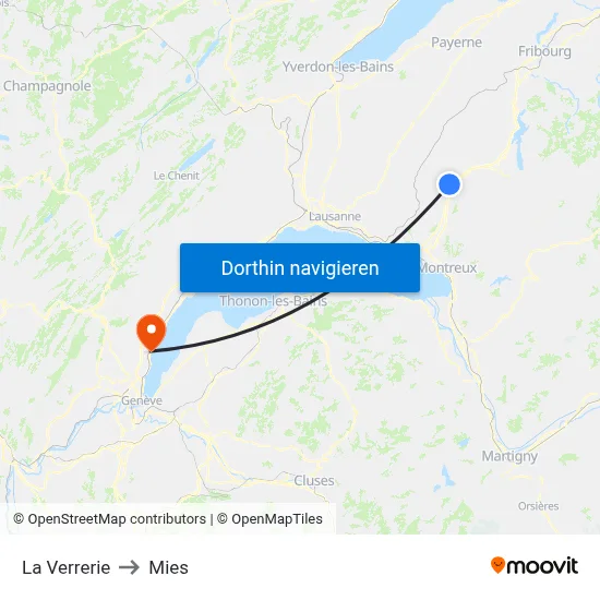 La Verrerie to Mies map