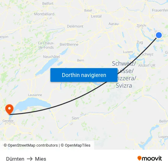 Dürnten to Mies map