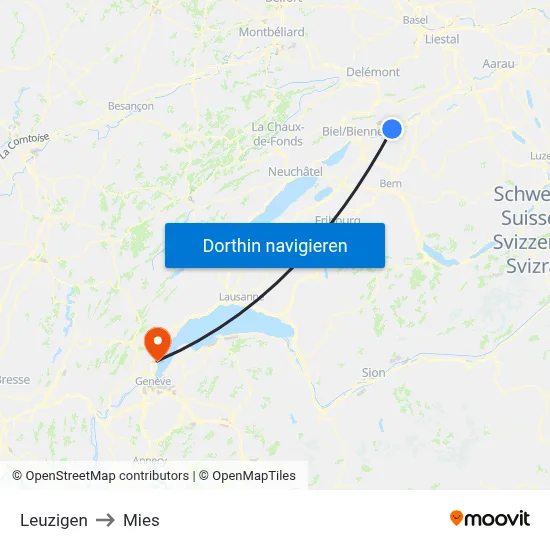Leuzigen to Mies map